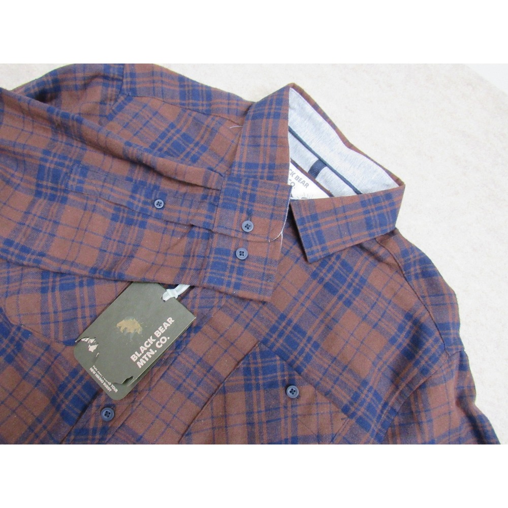 Black Bear Mtn Co Mens Brown Blue Plaid Flannel Long Sleeve Button Shirt NEW L